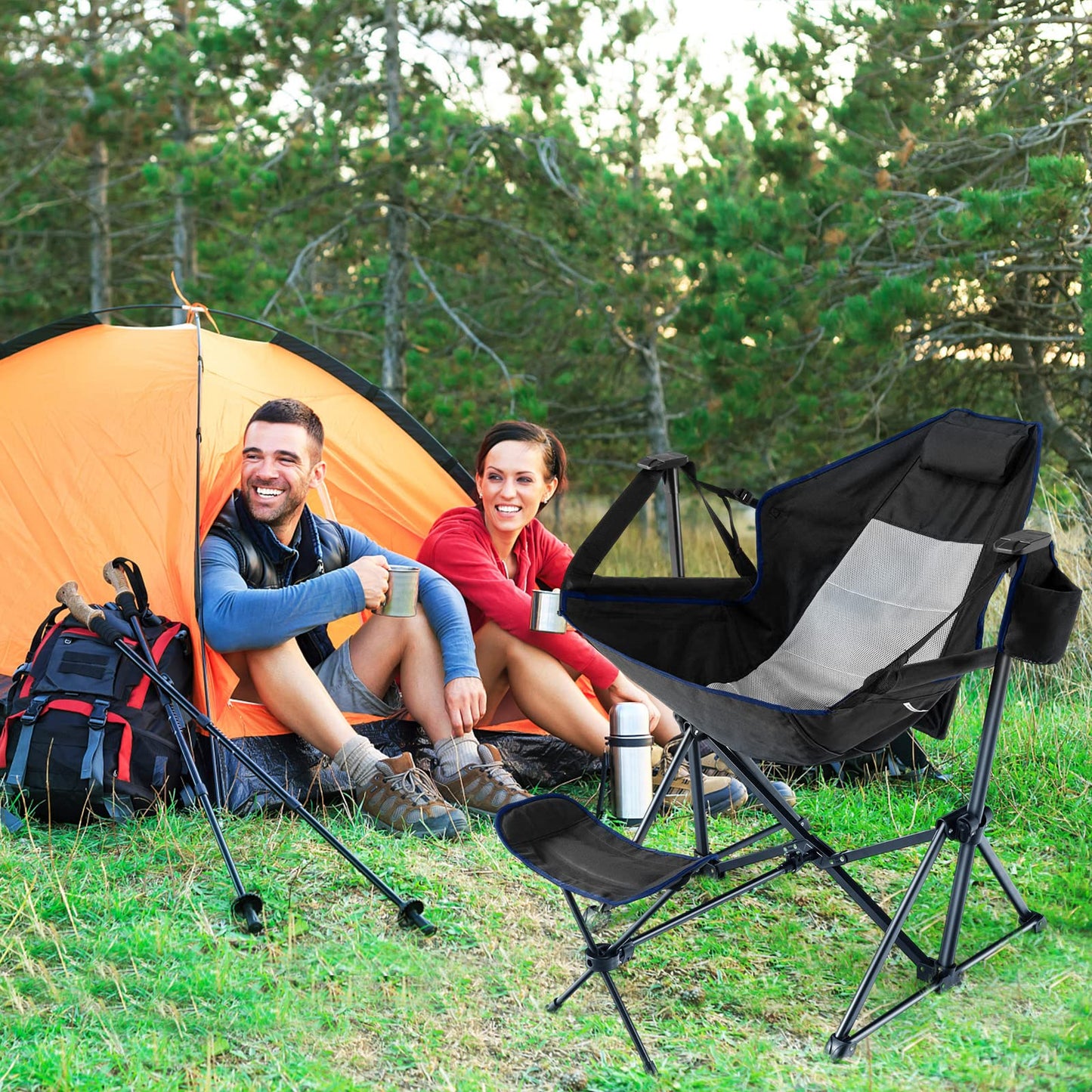 Folding Hammock Camping Chair with Retractable Footrest