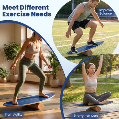 Balance Board Trainer for Adults Wooden Balancing Board with Cork Roller and Storage Rack to Exercise
