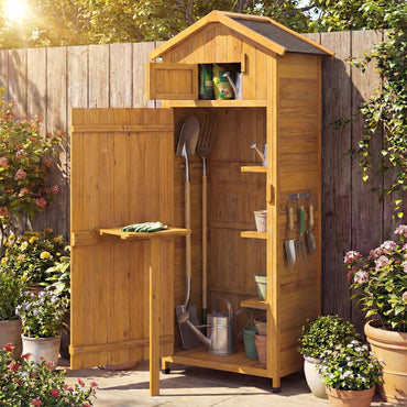Wooden Garden Shed, Outdoor Tool Storage Cabinet with Foldable Table