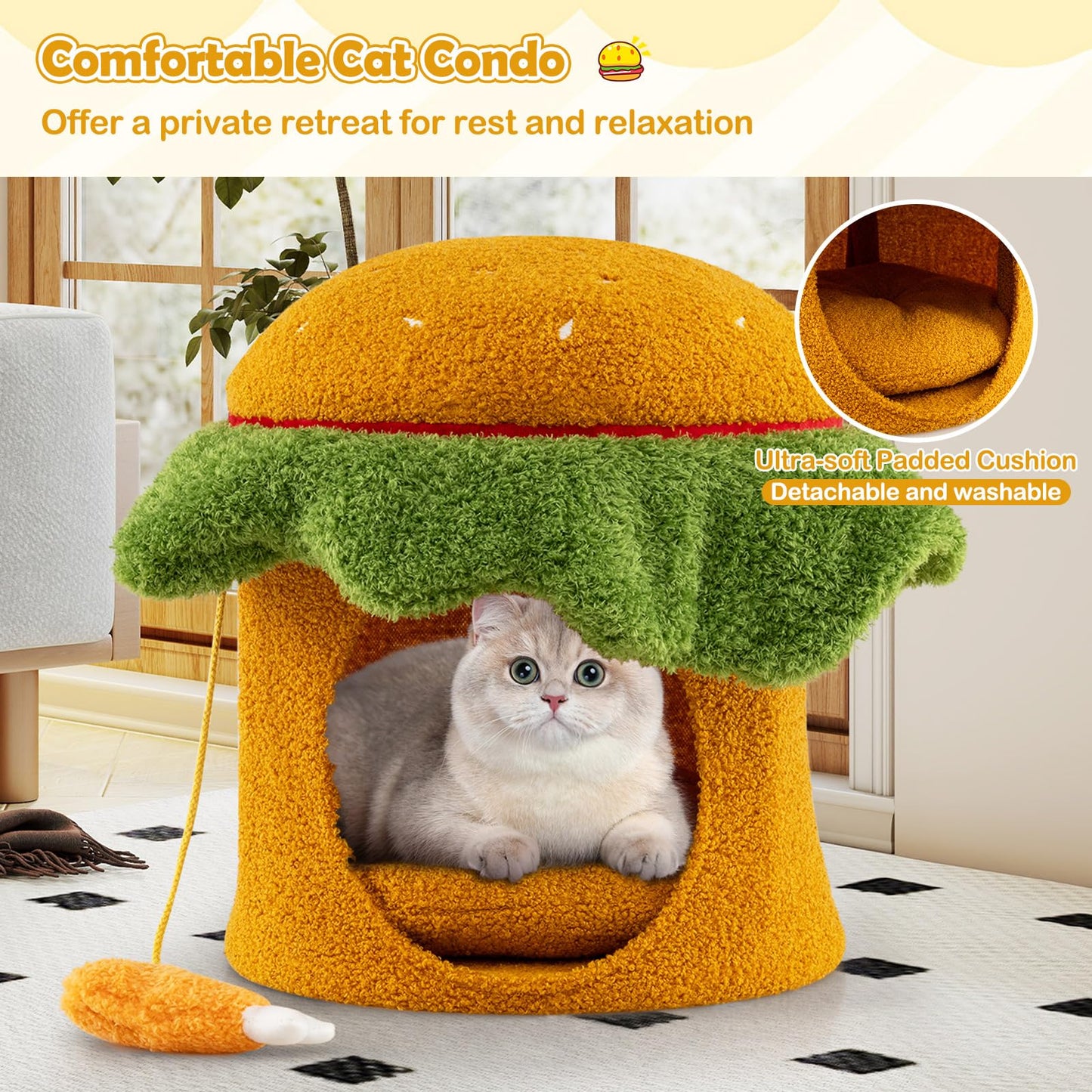 Cat House, Hamburger-Shaped Cats Cave Bed | Small Kitten Condo Furniture