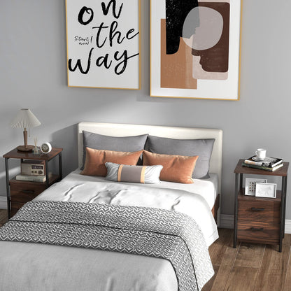 Metal Frame Bedside Table with Open Shelf and 2 Drawers