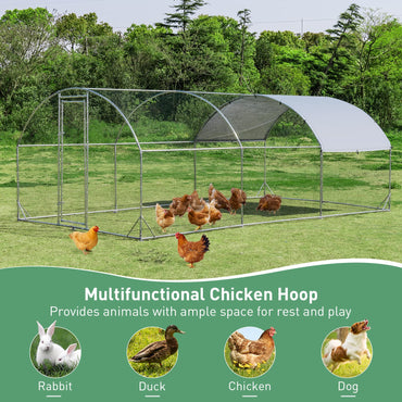Galvanized Metal Walk-in Hen Run House with Waterproof Cover