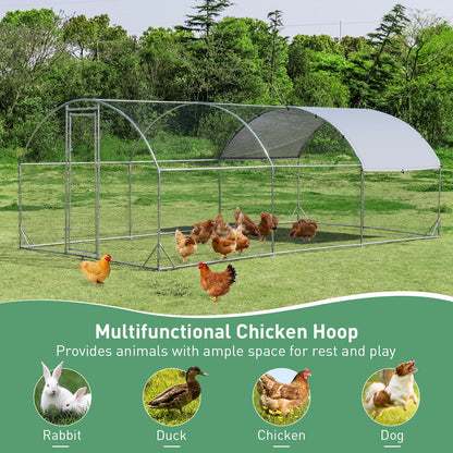 Galvanized Metal Walk-in Hen Run House with Waterproof Cover