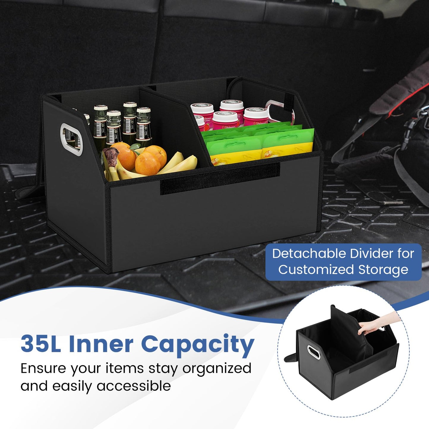 Leather Car Trunk Organizer with Lid Removable Divider and Large Capacity