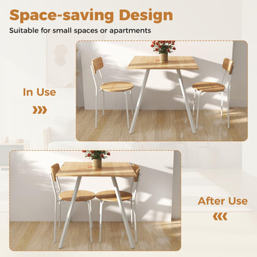 3 Piece Breakfast Kitchen Table and Chairs with Metal Legs & Adjustable Foot Pads