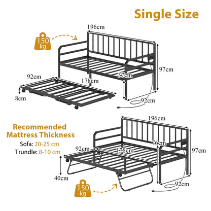 Metal Single Size Daybed with Charging Station and LED Lights