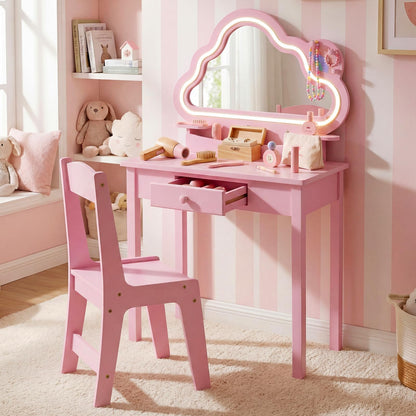 Kids Vanity Table and Chair Set, Children Dressing Table