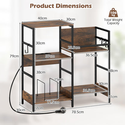 Turntable Stand with Record Rack Hanging Hooks and Compartments for Bedroom