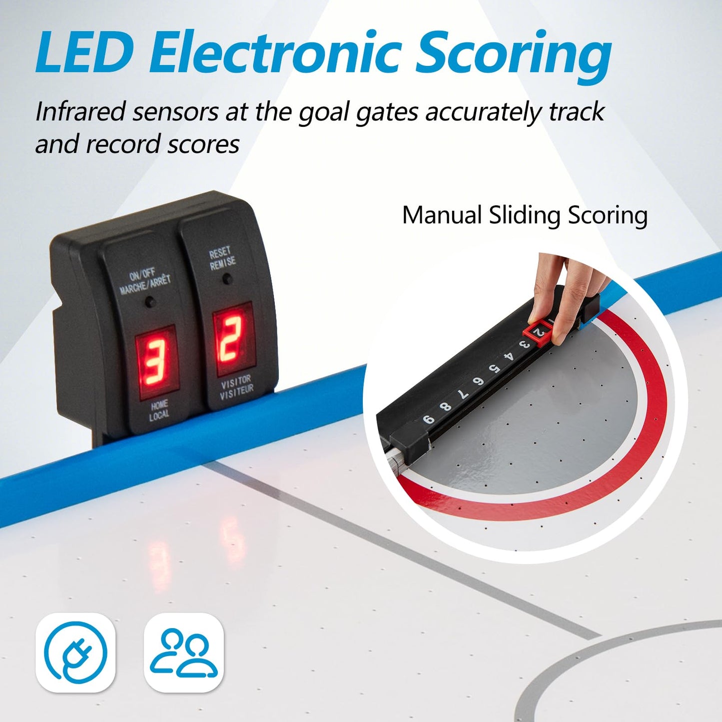 Air Hockey Table with LED Scoreboard and Powerful 12V Motor