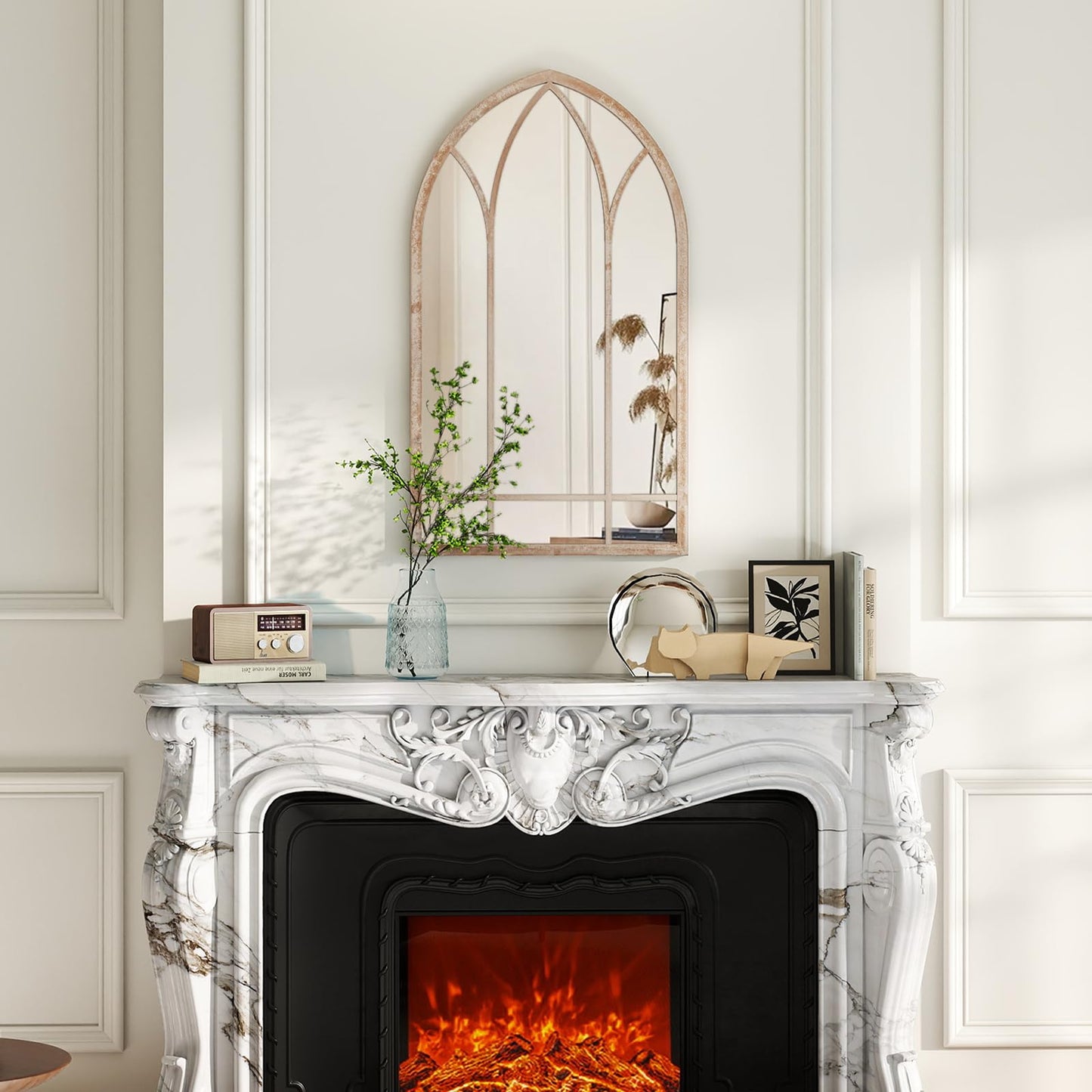 Arched Window Wall Mirror, Farmhouse Hanging Accent Decorative Mirror