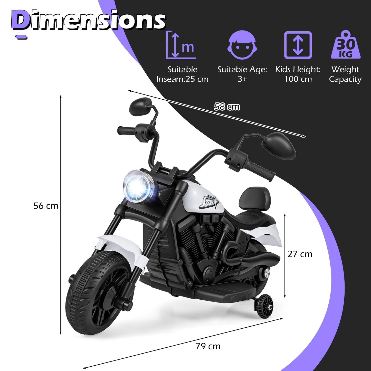 6V Kids Motorbike, Electric Ride on Motorcycle with Headlight