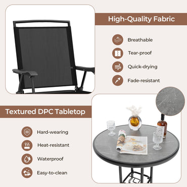 1 DPC Top Bar Table and Umbrella Hole with 2 Folding Chairs