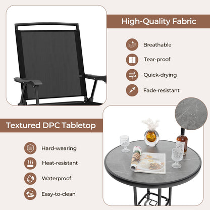 1 DPC Top Bar Table and Umbrella Hole with 2 Folding Chairs