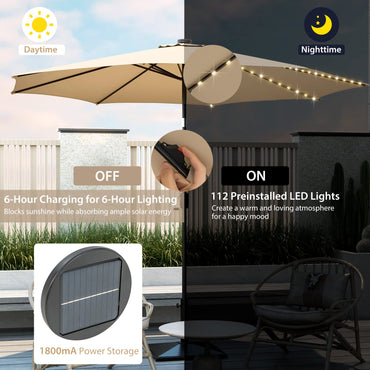 112 Solar Powered LED Lights Patio Umbrella with Tilt