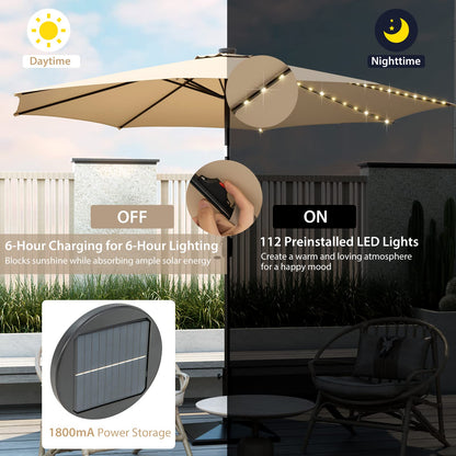 112 Solar Powered LED Lights Patio Umbrella with Tilt