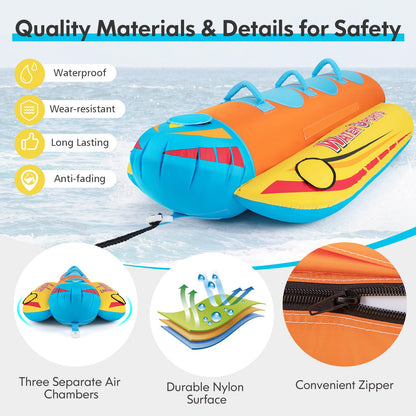 1-3 Riders Inflatable Banana Boat Towable Tube for Boating with Full Nylon Cover