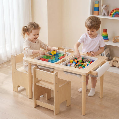 Sensory Table Set 3-Piece Kids Activity Table and Chair Set with Adjustable Height