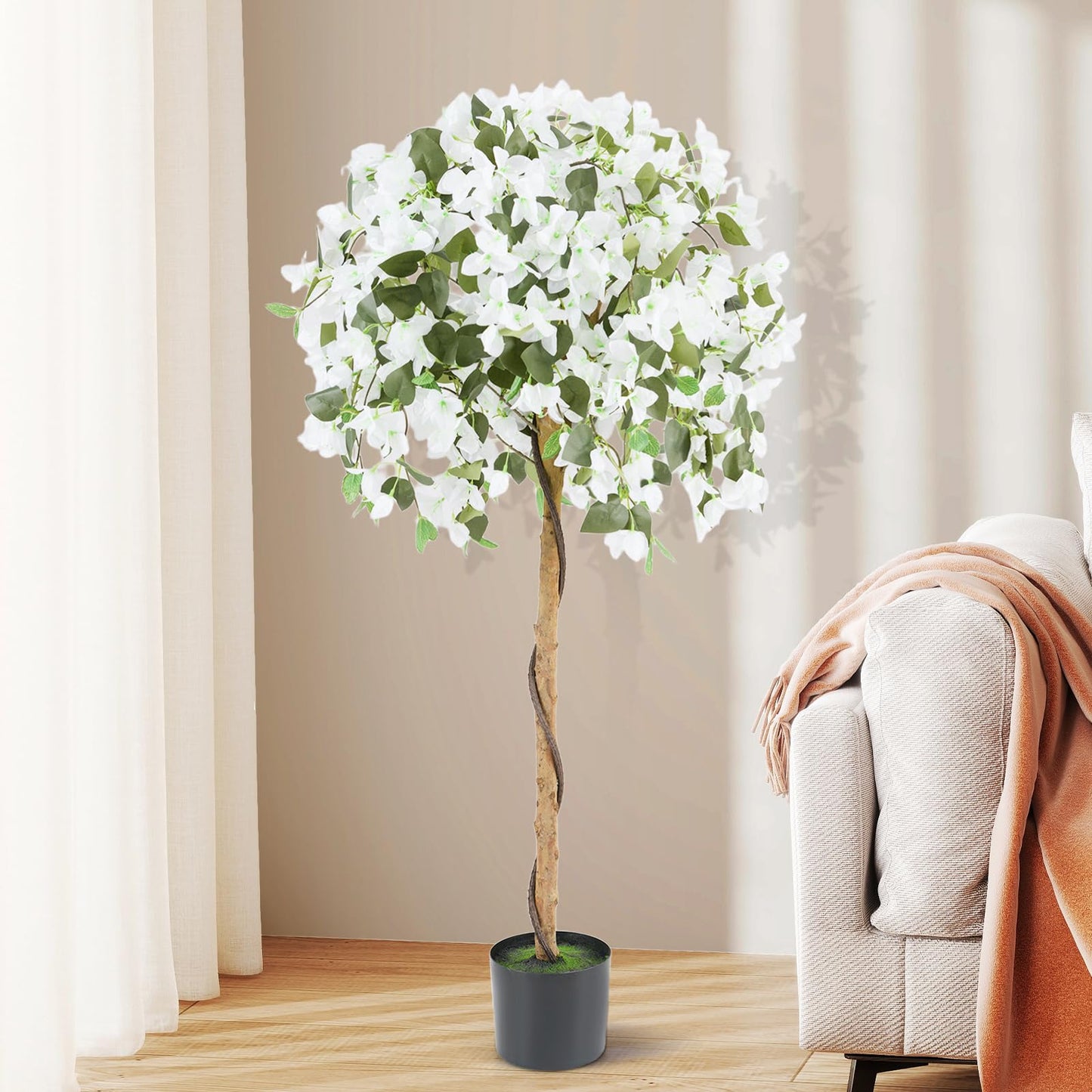 130cm Artificial Azalea Tree with 576 Flowers 288 Leaves and Wood Trunk