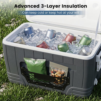 Cup Holders, Drain Plug & Mesh Storage Pocket, Portable Molded Leak-Proof Hard Cooler for Camping
