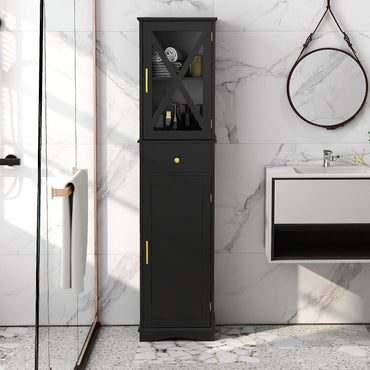 Wooden Freestanding Bathroom Tall Cabinet with 2 Doors & Adjustable Shelves