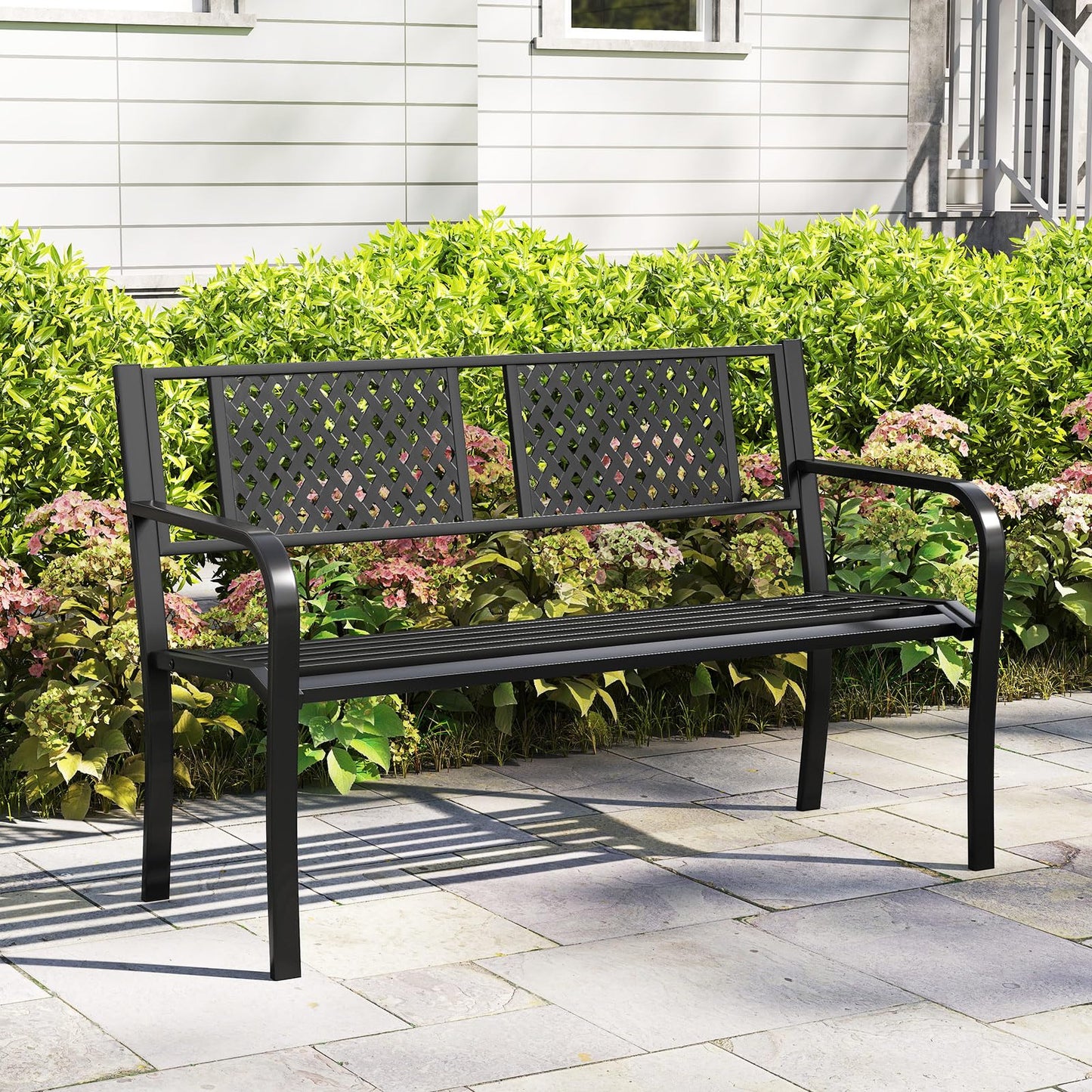 Diamond Pattern 2-3 Seater Heavy Duty Metal Frame Loveseat Park Bench