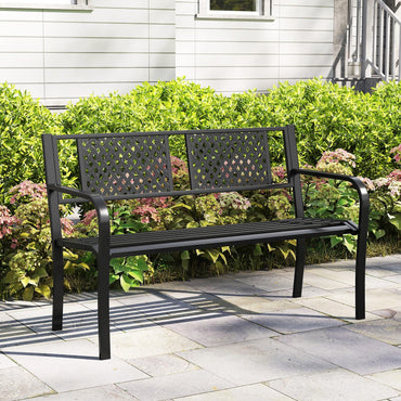 Diamond Pattern 2-3 Seater Heavy Duty Metal Frame Loveseat Park Bench