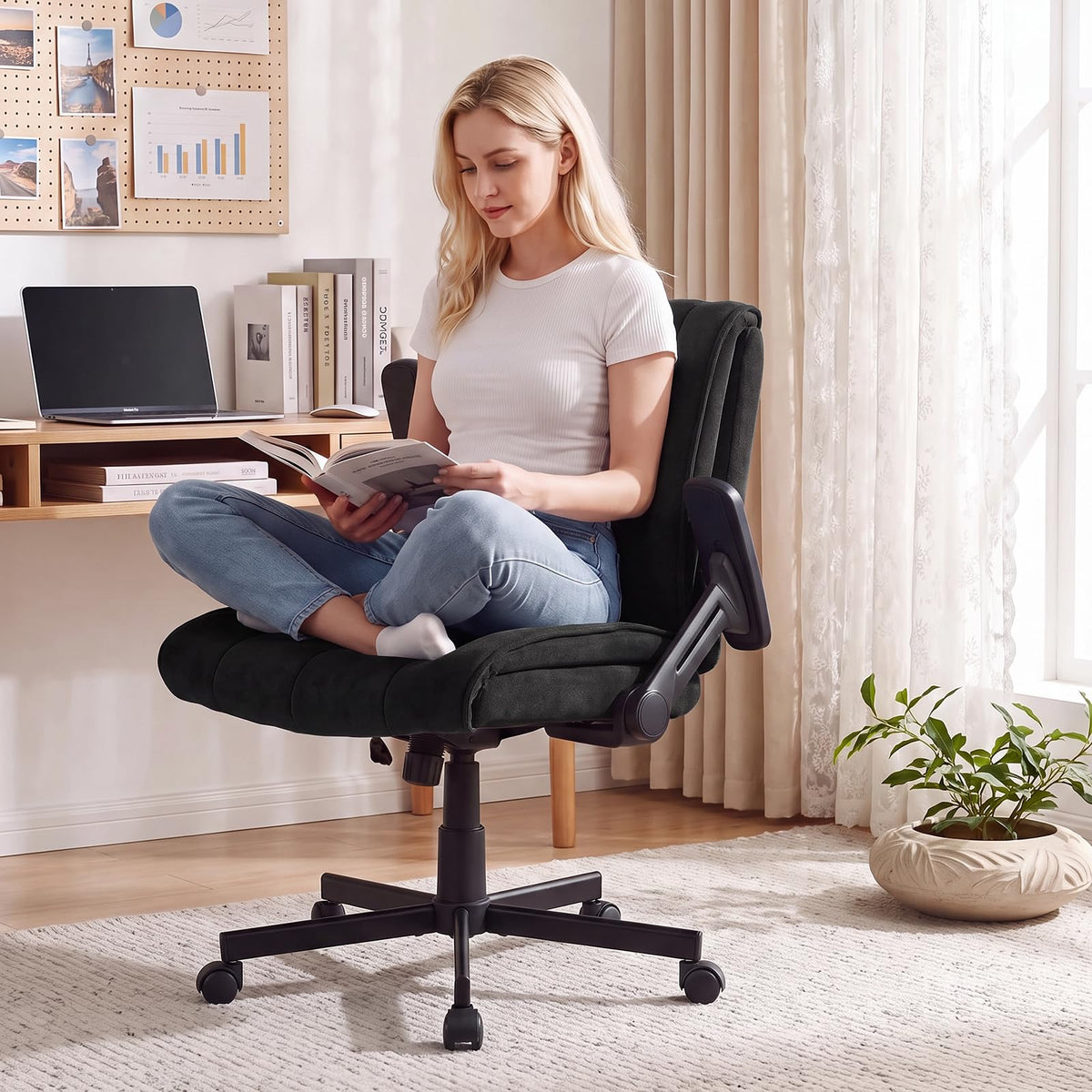 Criss Cross Home Office Chair with Airbag Lumbar Support and Wide Seat Adjustable Height