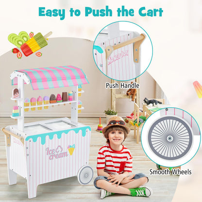 Ice Cream and Food Trunk Toy with 2 Large Wheels for Kids