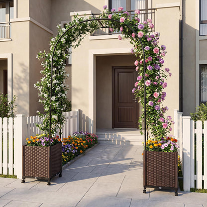 Garden Arch with Planter Box, 2M Metal Pergola Arbor Trellis with Self-Watering System