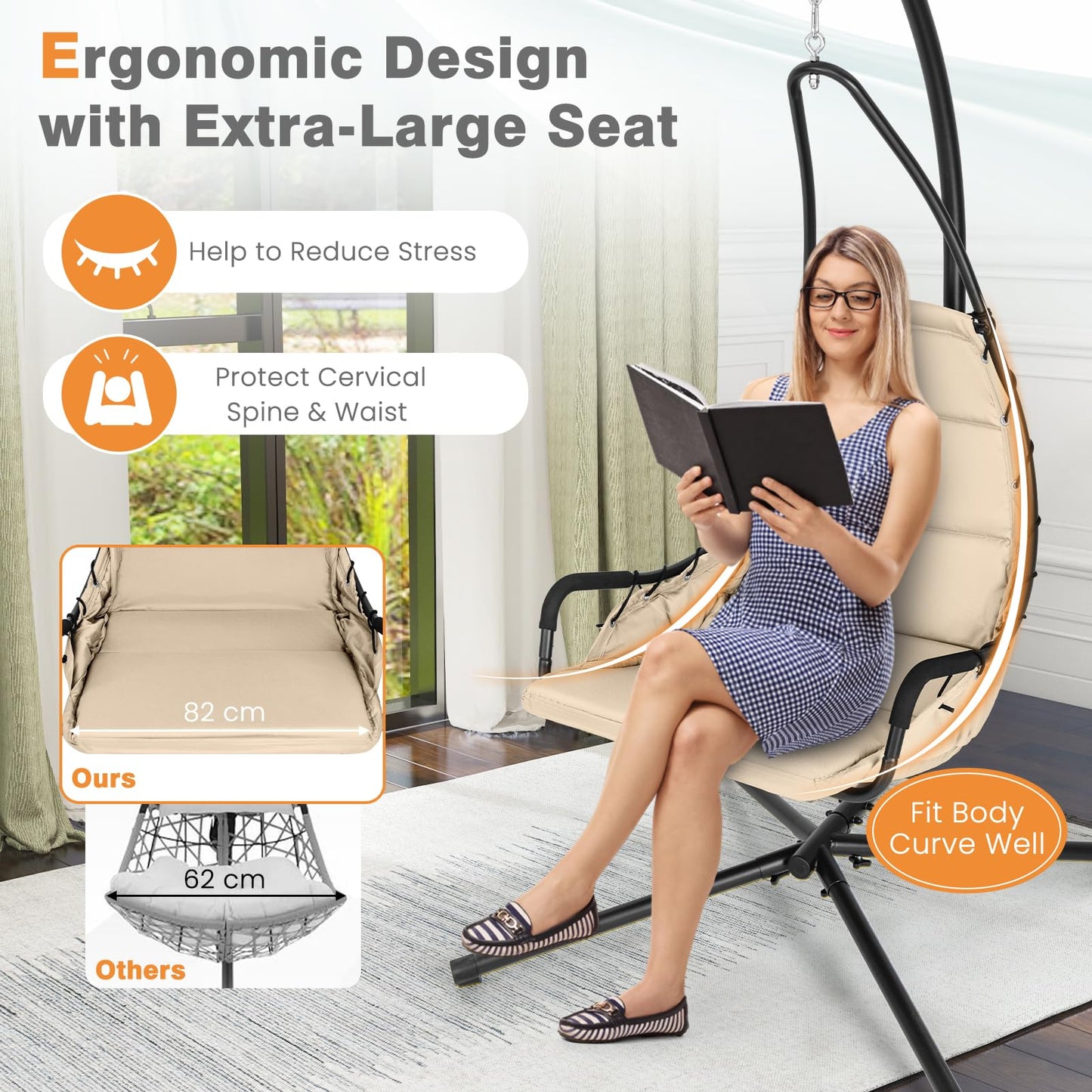 Hammock Swing Chair with Extra Large Padded Seat