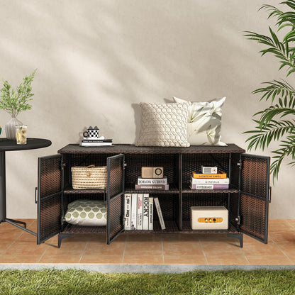 318 L Patio Wicker Storage Cabinet Deck Box with Removable Shelves