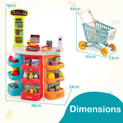 Supermarket Playset for Kids 76 Pieces Pretend Play Grocery Store Set