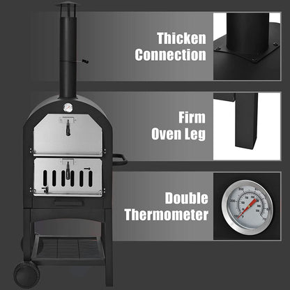 Wood Fired Pizza Maker with Chimney & Pizza Peel