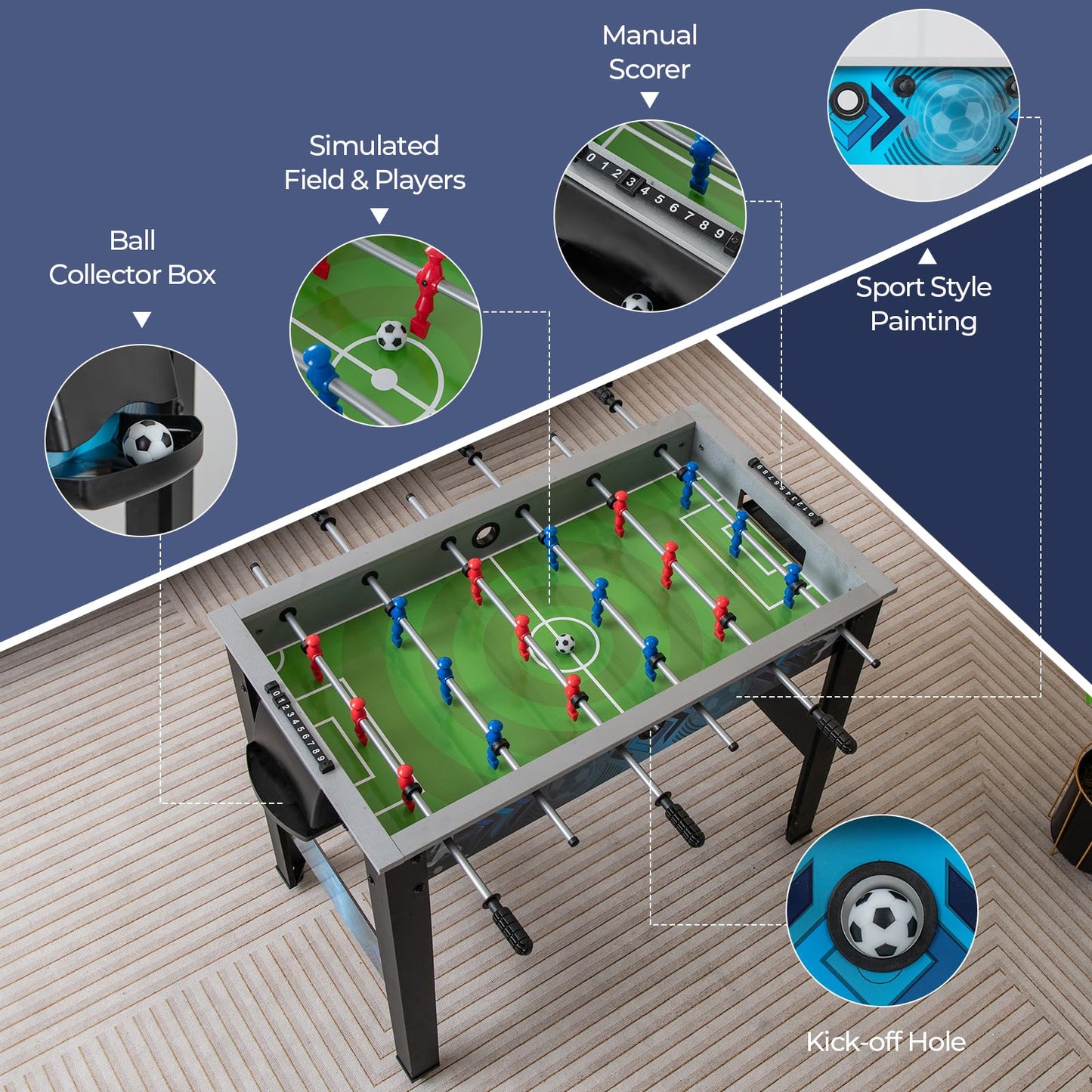 Soccer Table Game with 2 Footballs and Smooth Handle