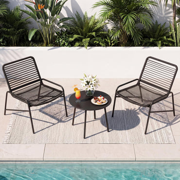 3 Piece Patio Bistro Set, Metal Frame Garden Furniture Set