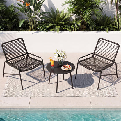 3 Piece Patio Bistro Set, Metal Frame Garden Furniture Set