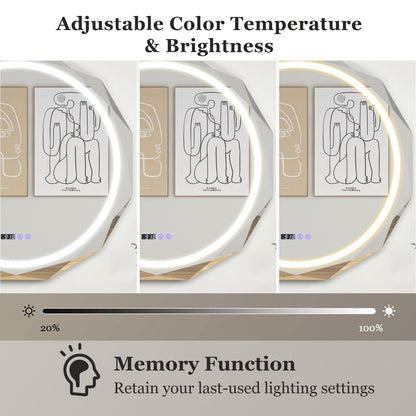 Wall Mounted Mirror with Dimmable 3-Color Lights and Memory Function