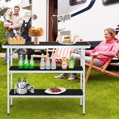 Aluminum Portable Picnic Table with 2 Tier Open Shelves