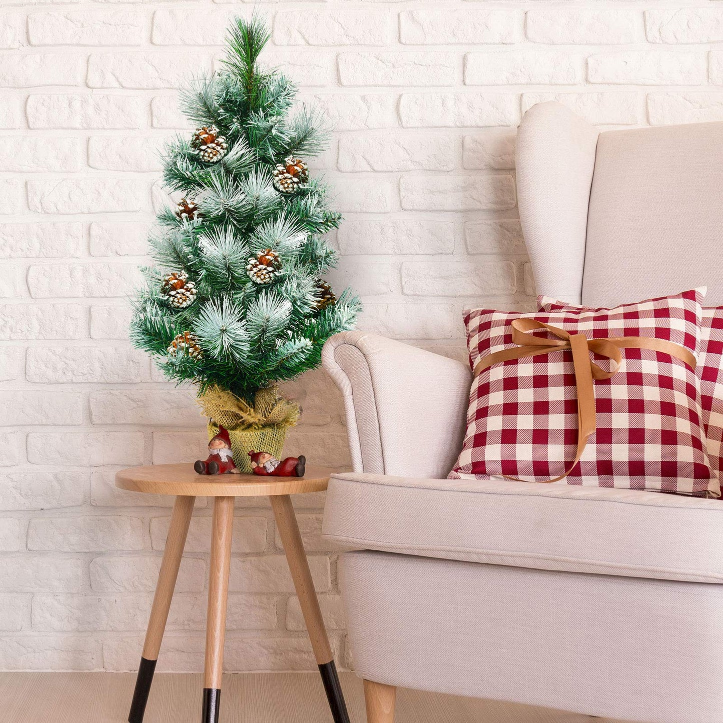 2 Feet Snow Flocked Pine Artificial Christmas Tree with Pine Cones