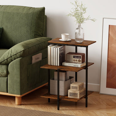 Sofa Side Table, 3-Tier Industrial Square Nightstand Bedside Table
