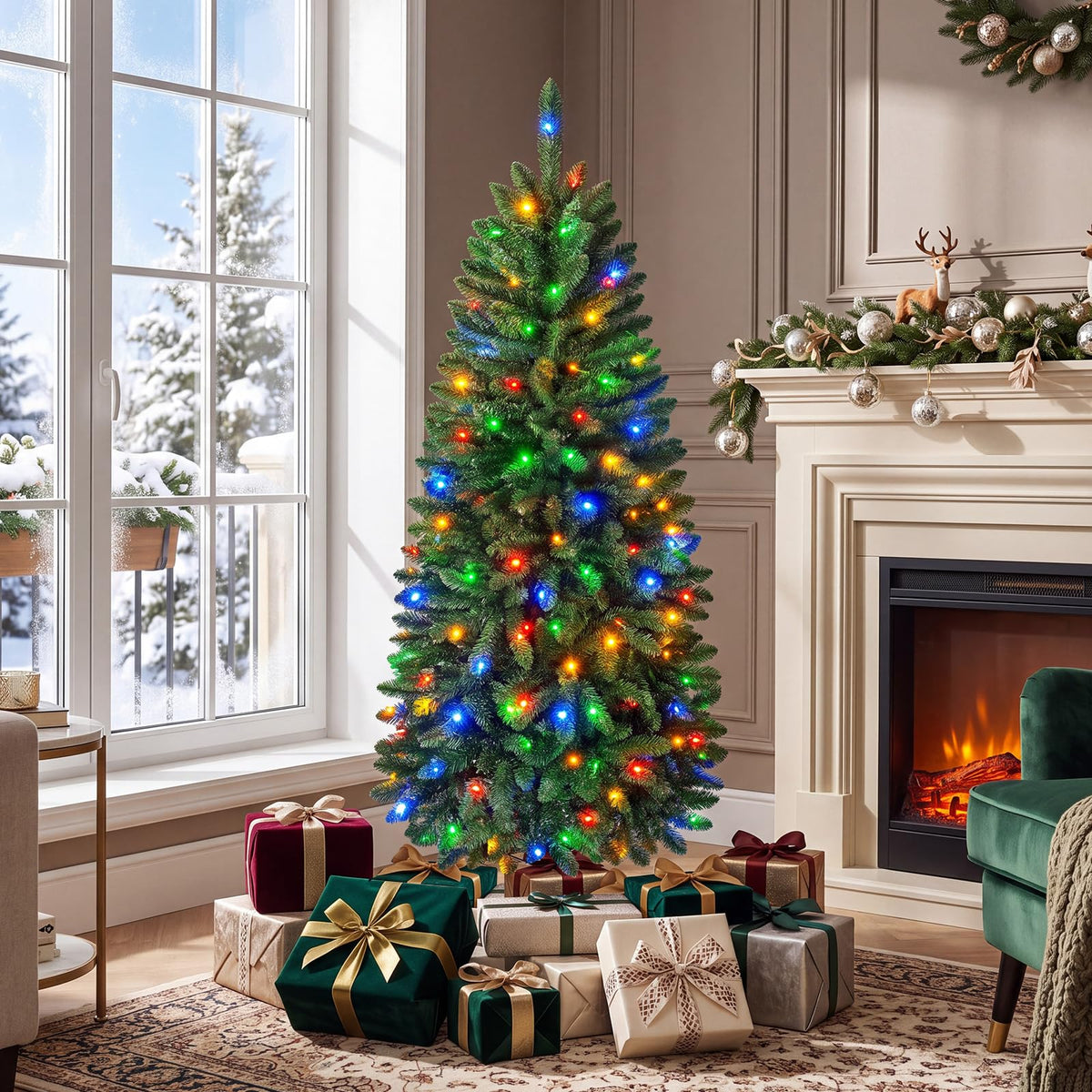 5/6/7FT Pre-lit Christmas Tree, Hinged Xmas Tree