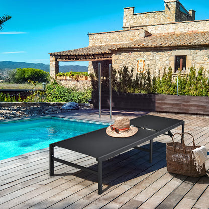 6 Positions Adjustable Garden Chaise Lounge Reclining Deck Sunbed