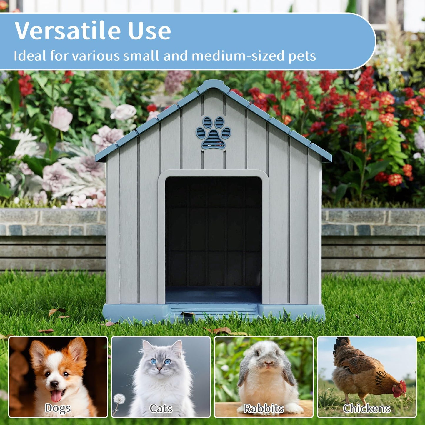 Plastic Dog House with Air Vents and Elevated Floor