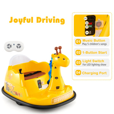 12V Bumper Car Giraffe Toddler 360° Spinning Ride on Toy