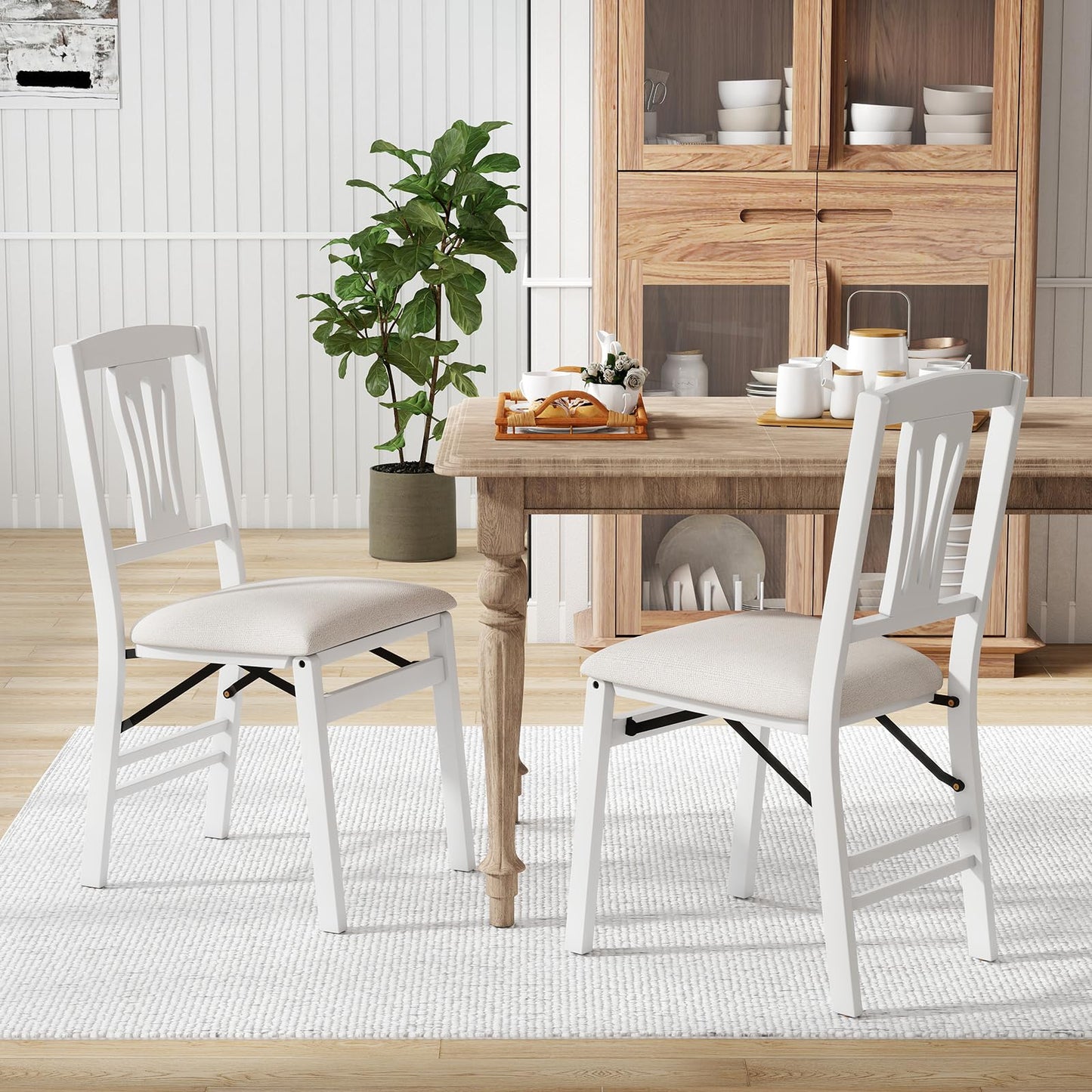 Set of 2 Folding Dining Chairs with Soft Padded Seat and Hollow-out Backrest