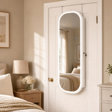 Wall and Door Mounted Jewelry Cabinet with 3-Color Adjustable Full-Length Mirror