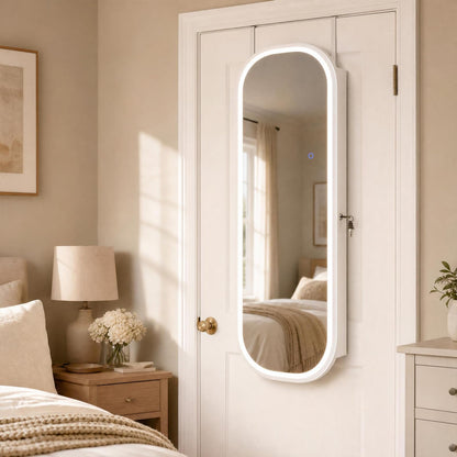 Wall and Door Mounted Jewelry Cabinet with 3-Color Adjustable Full-Length Mirror