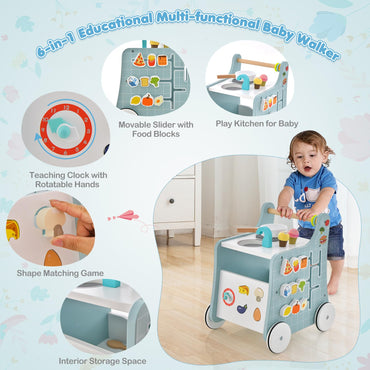 6 in 1 Wooden Baby Walker for 12 Months +