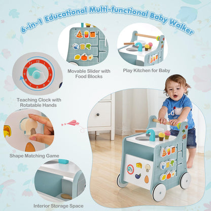 6 in 1 Wooden Baby Walker for 12 Months +