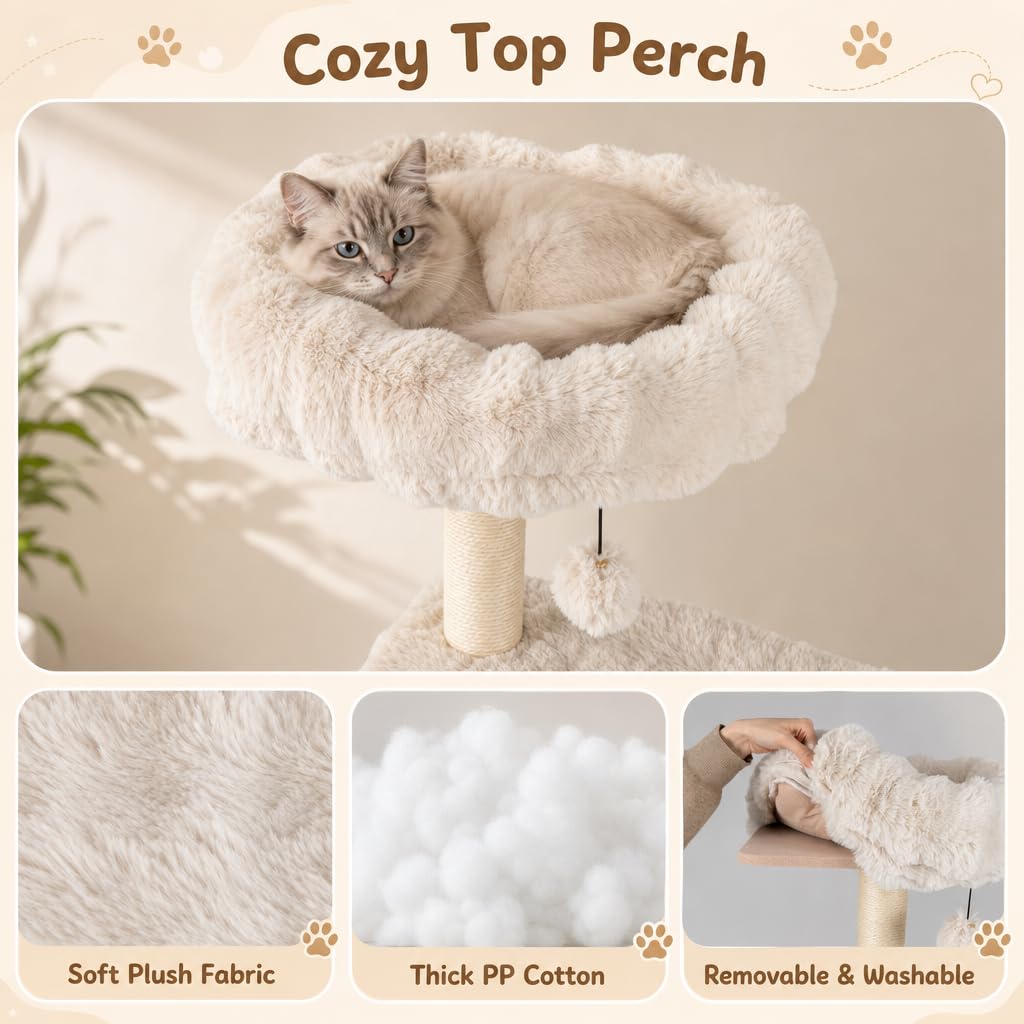 Cat Tree with Sisal Scratching Posts and Platform for Indoor Cats